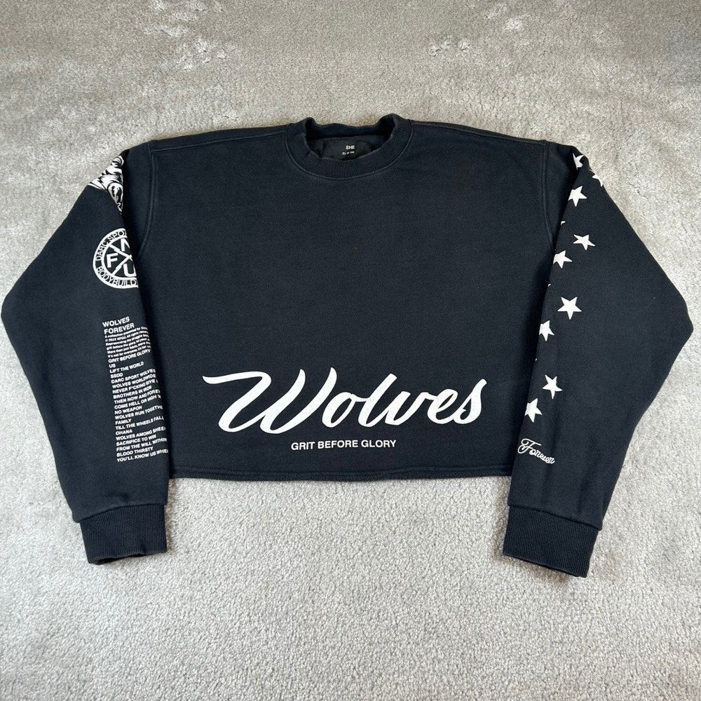 Darc Sport Wolves Grit Before Glory Cropped Sweatshirt Black Limited Edition L
